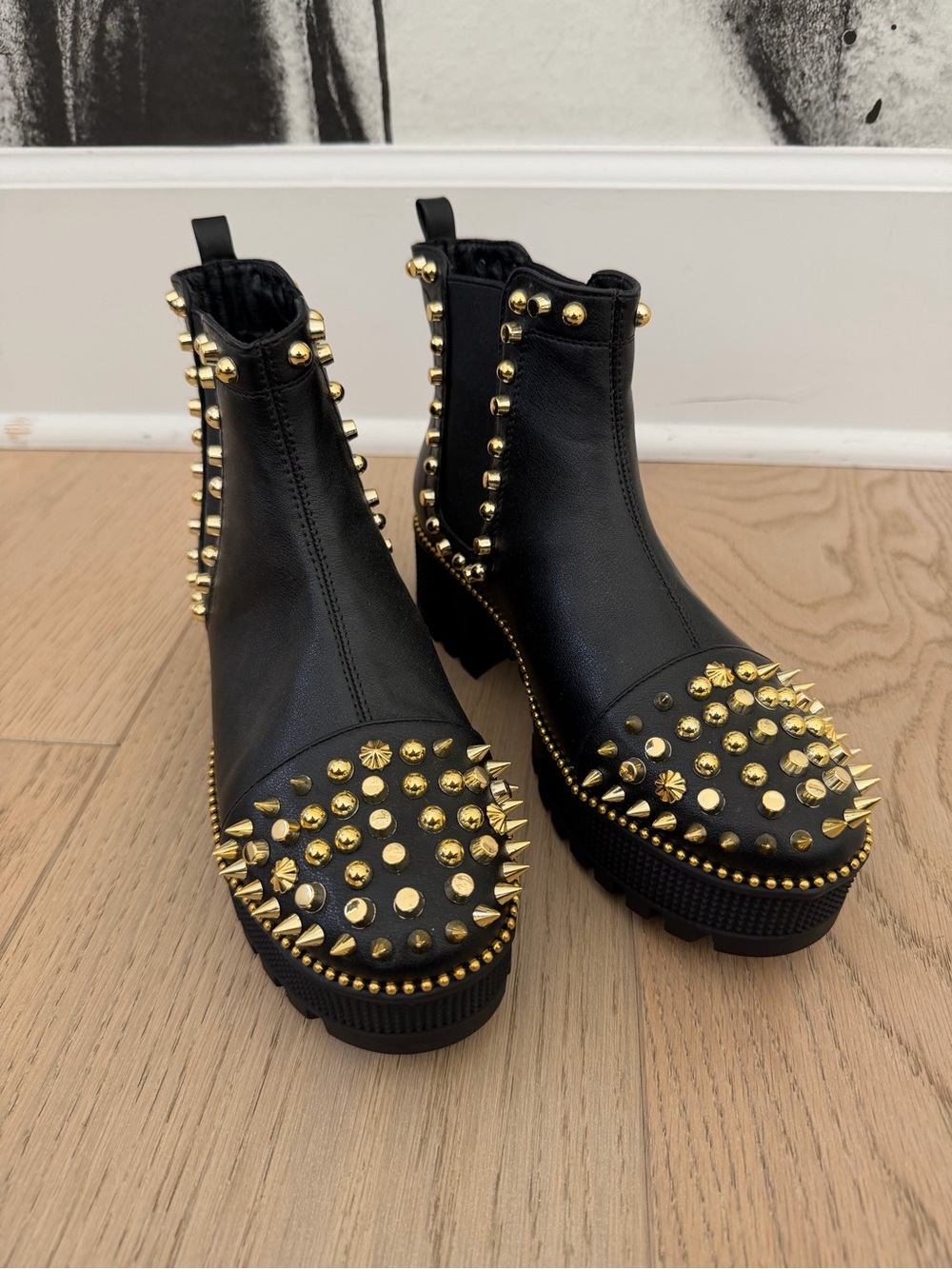 Cape Robbin Black Platform Chelsea Booties with Gold Stud and Spike Size 7
